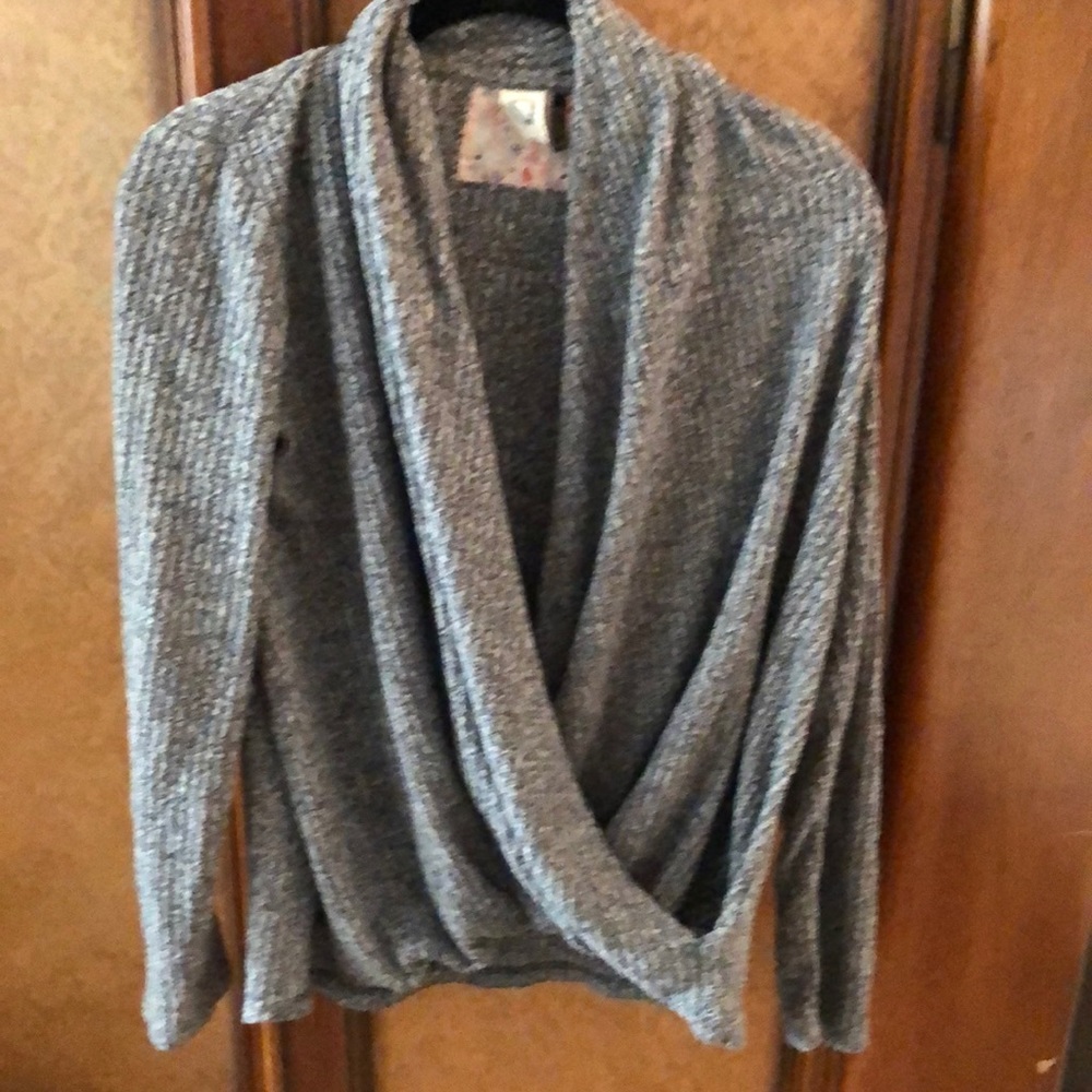 Anthropologie heather grey knit wrap blouse